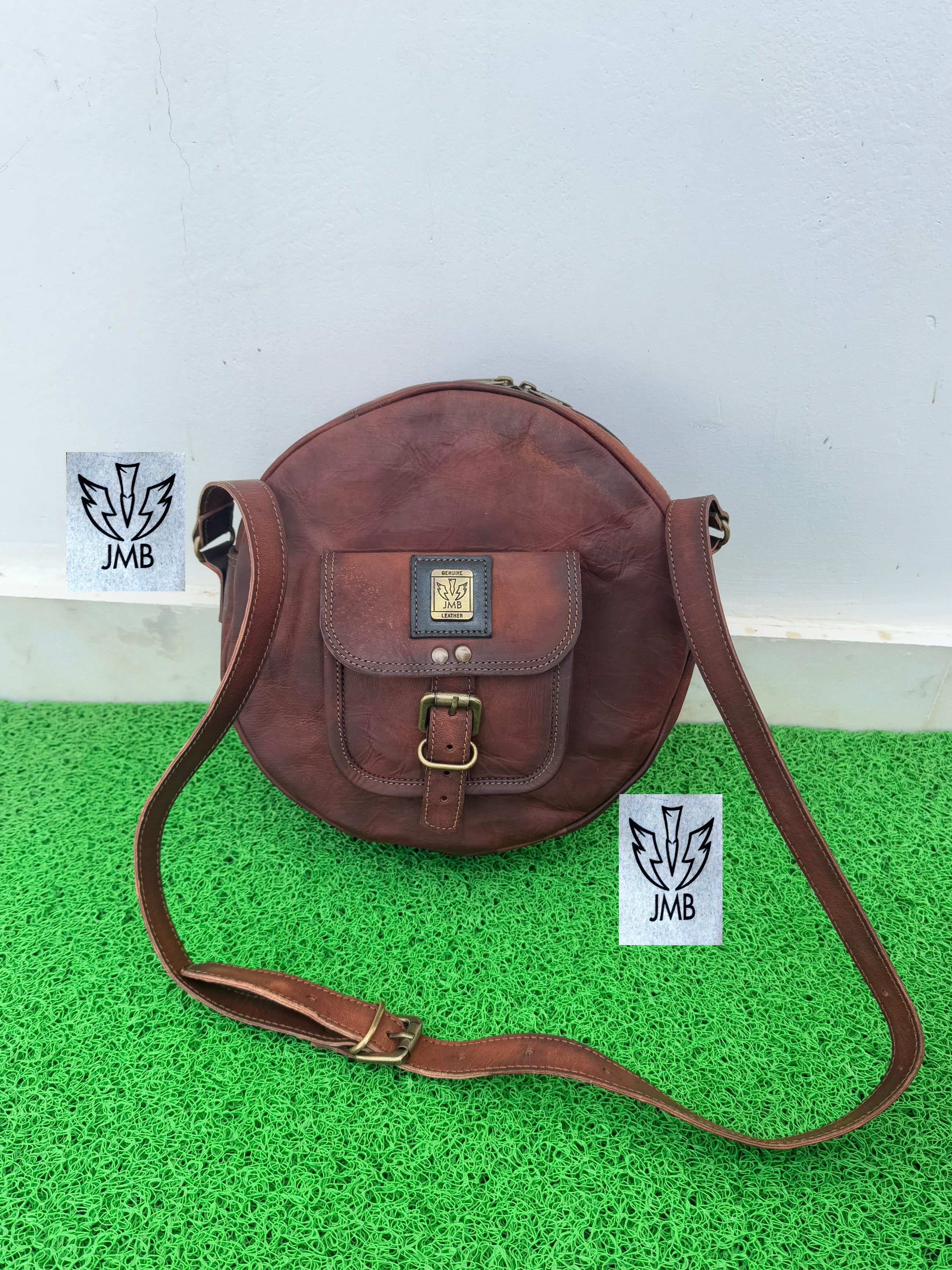 Runde Damen-Umhängetasche aus Leder – Schulterhandtasche &amp; Henkeltasche von JasolCraft