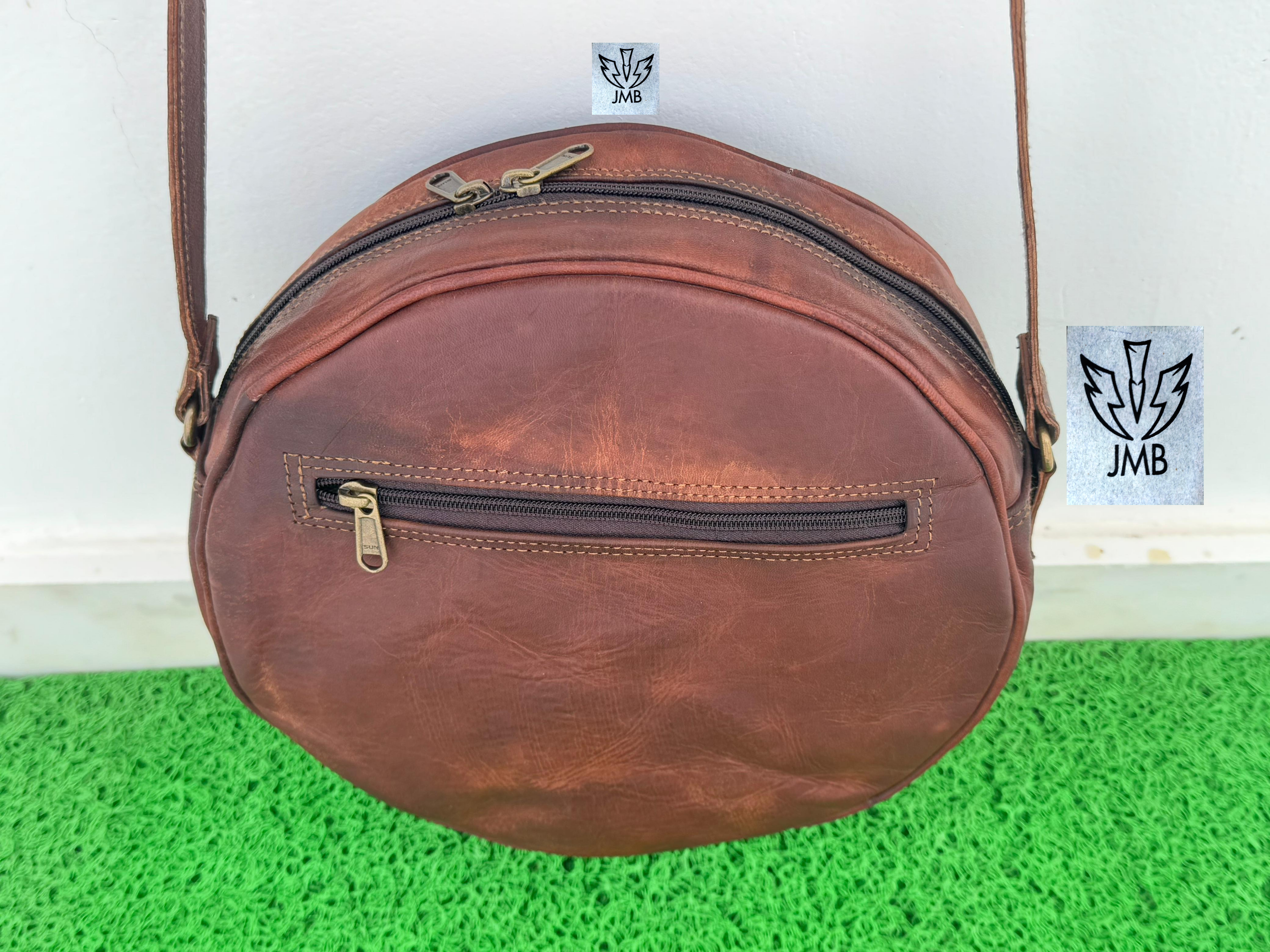 Runde Damen-Umhängetasche aus Leder – Schulterhandtasche &amp; Henkeltasche von JasolCraft