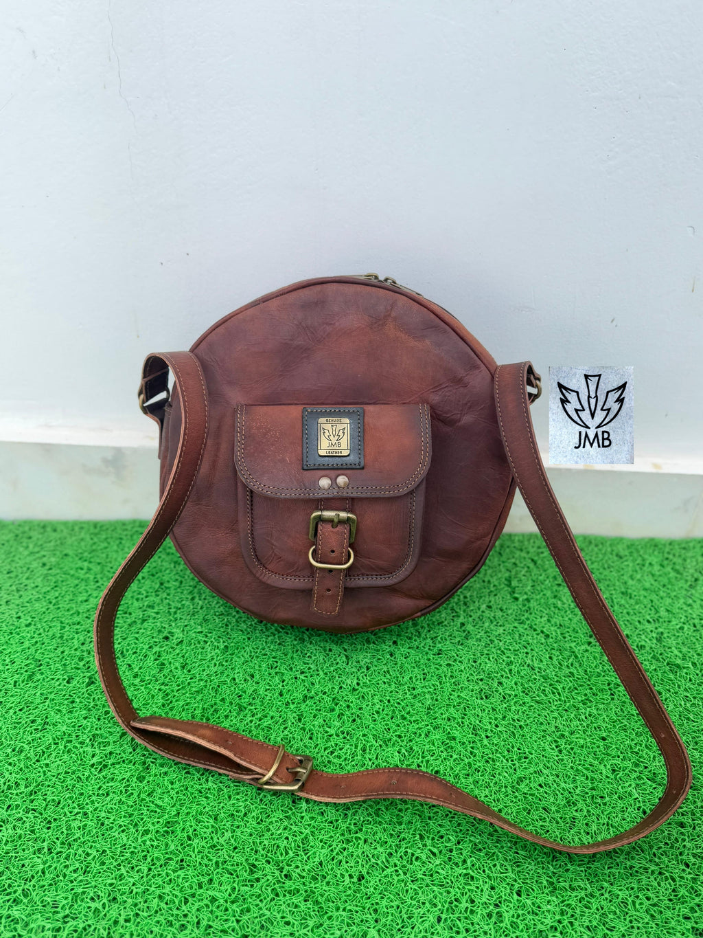 Runde Damen-Umhängetasche aus Leder – Schulterhandtasche &amp; Henkeltasche von JasolCraft