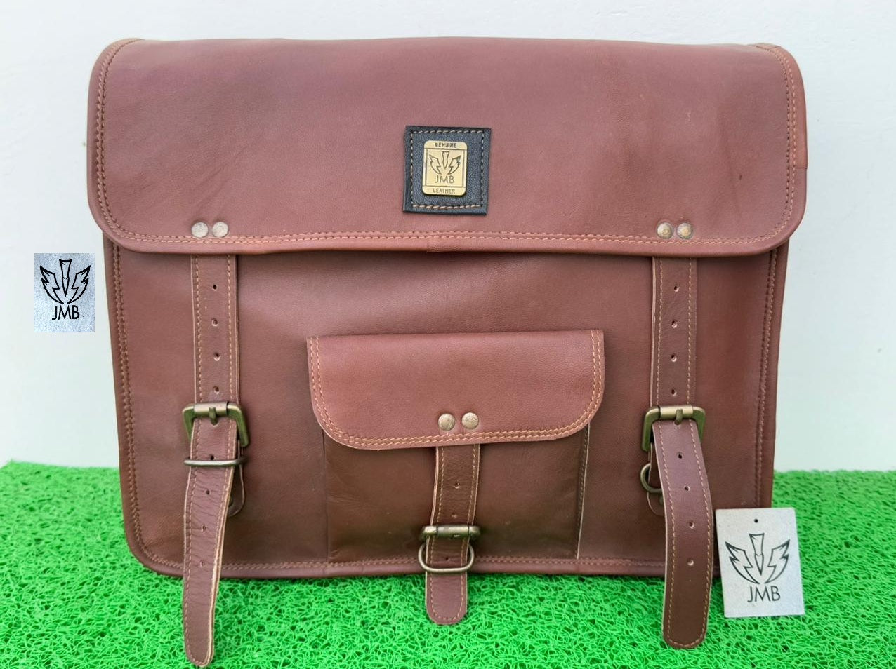 Motorrad-Satteltasche, 1 Seitentasche, braunes Leder, Packtasche