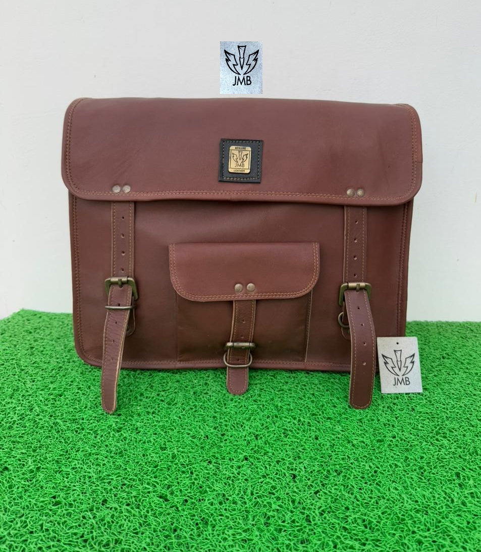 Motorrad-Satteltasche, 1 Seitentasche, braunes Leder, Packtasche