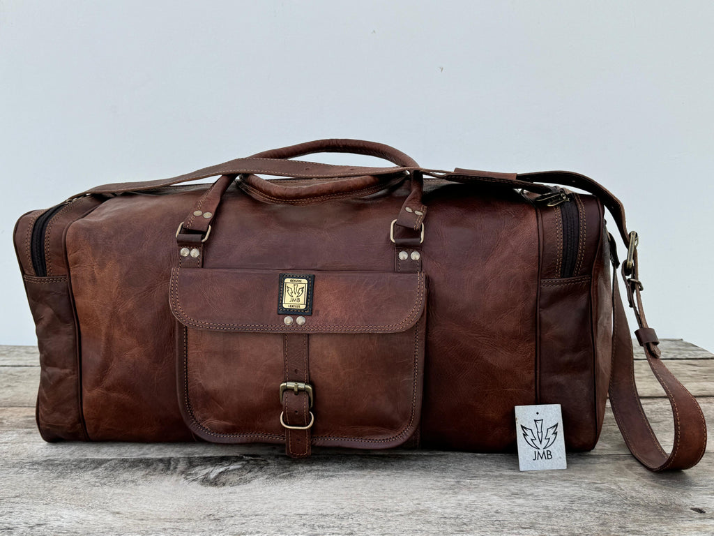 Unisex-Reisetasche aus echtem Leder, ideal für Fitnessstudio, Wochenendausflüge und Übernachtungen, von Jasolcraft