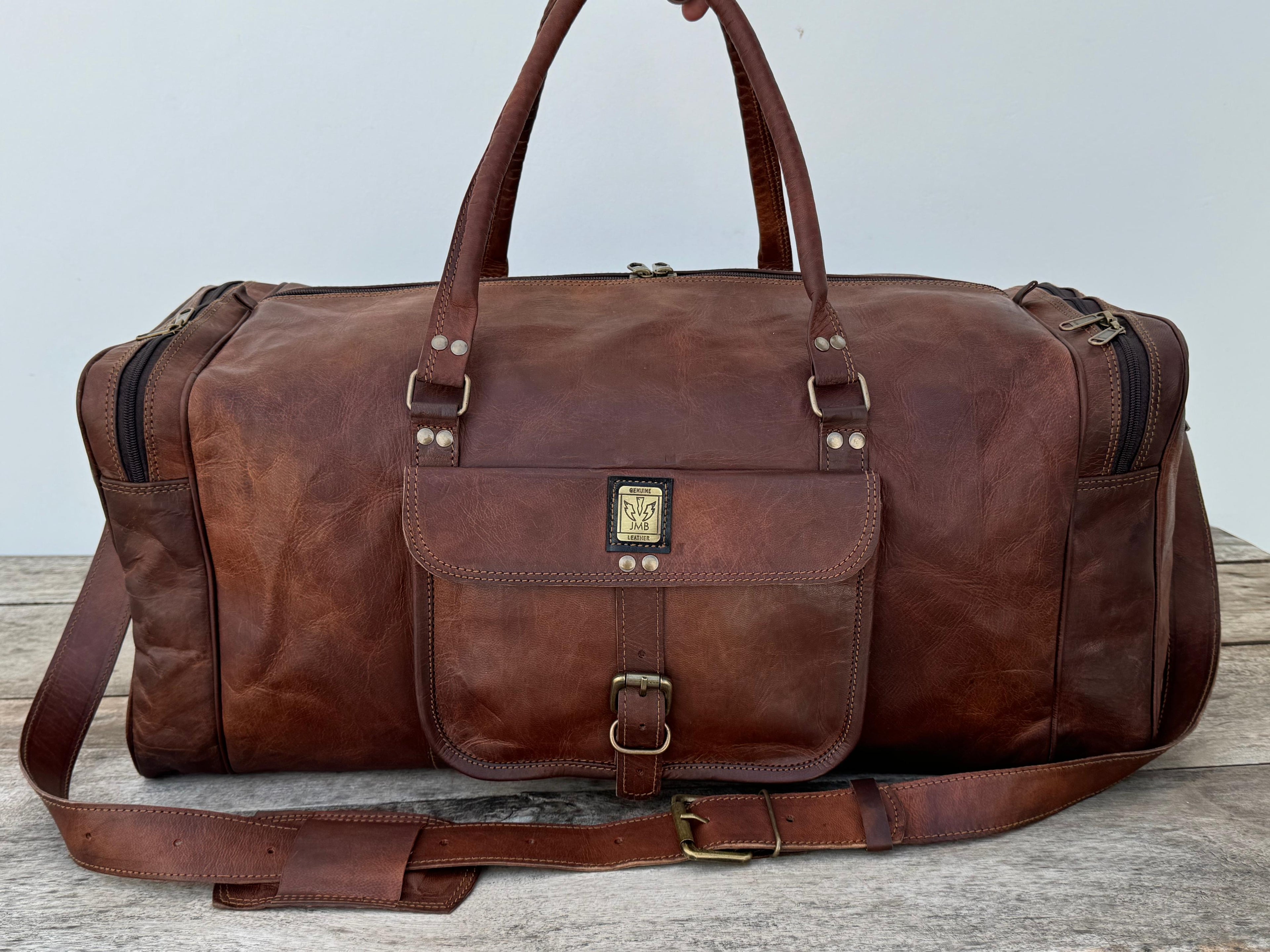 Unisex-Reisetasche aus echtem Leder, ideal für Fitnessstudio, Wochenendausflüge und Übernachtungen, von Jasolcraft