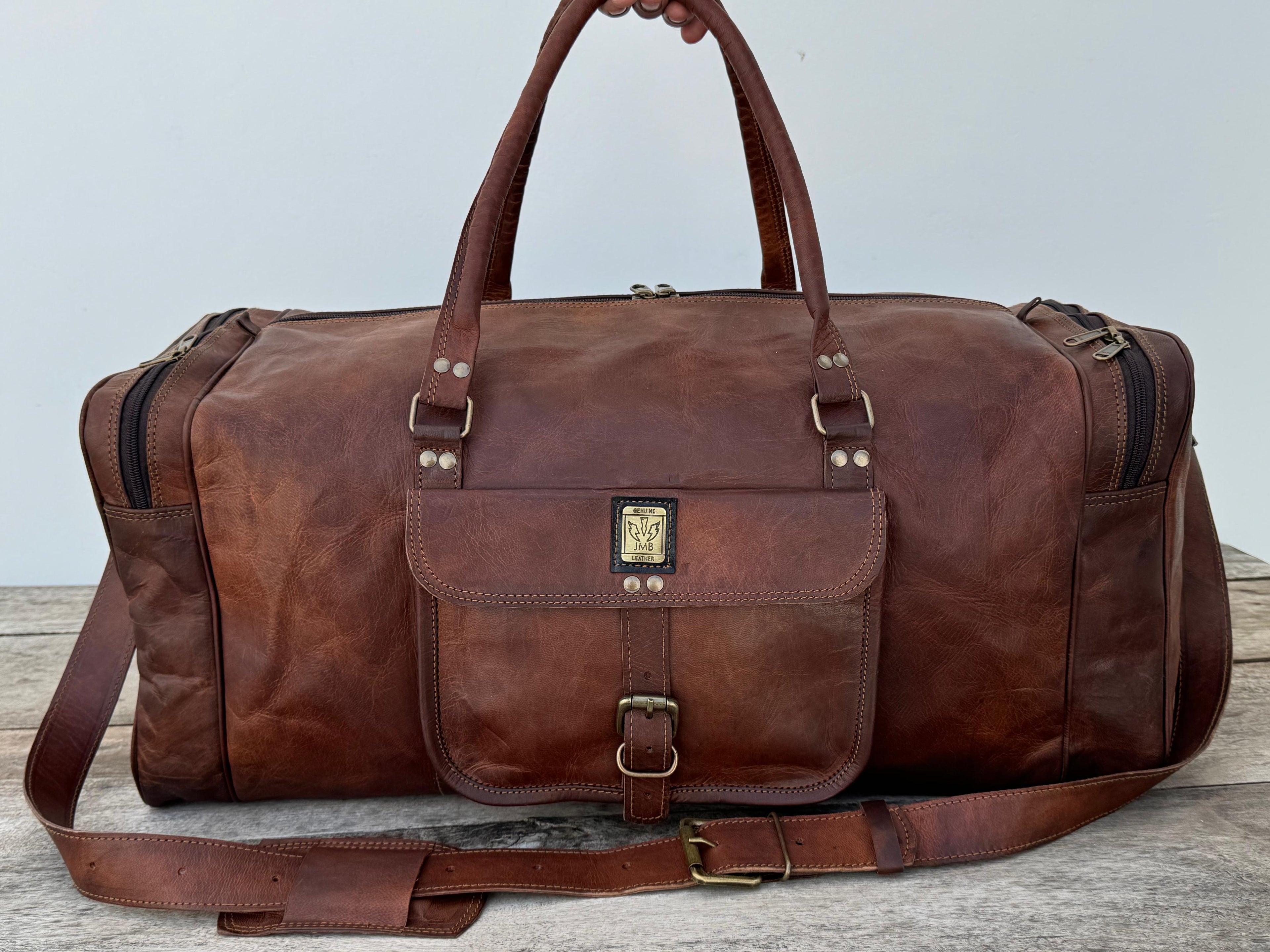 Unisex-Reisetasche aus echtem Leder, ideal für Fitnessstudio, Wochenendausflüge und Übernachtungen, von Jasolcraft