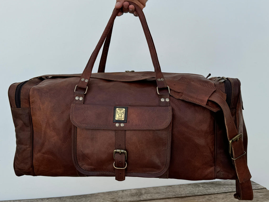 Unisex-Reisetasche aus echtem Leder, ideal für Fitnessstudio, Wochenendausflüge und Übernachtungen, von Jasolcraft