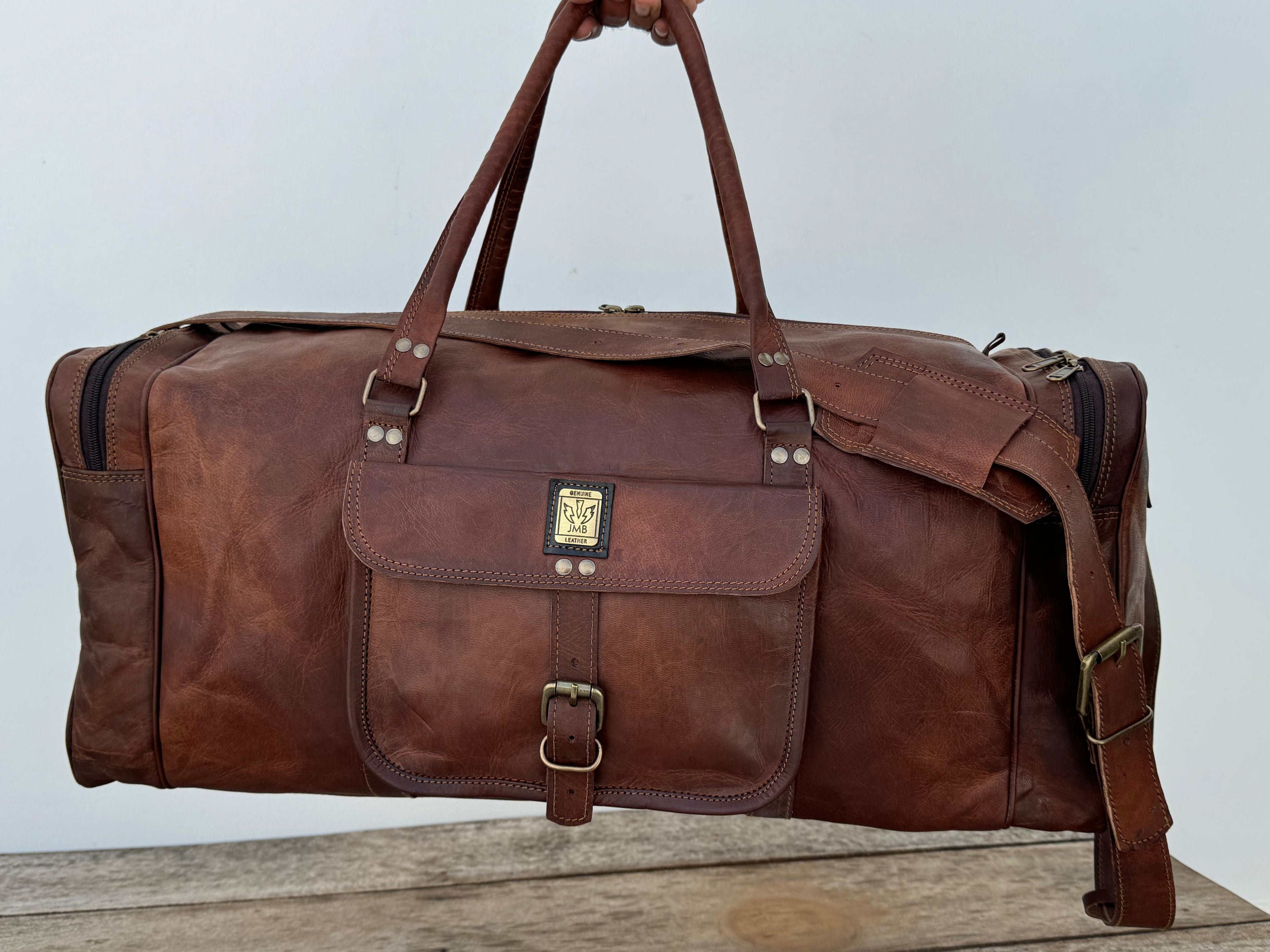 Unisex-Reisetasche aus echtem Leder, ideal für Fitnessstudio, Wochenendausflüge und Übernachtungen, von Jasolcraft