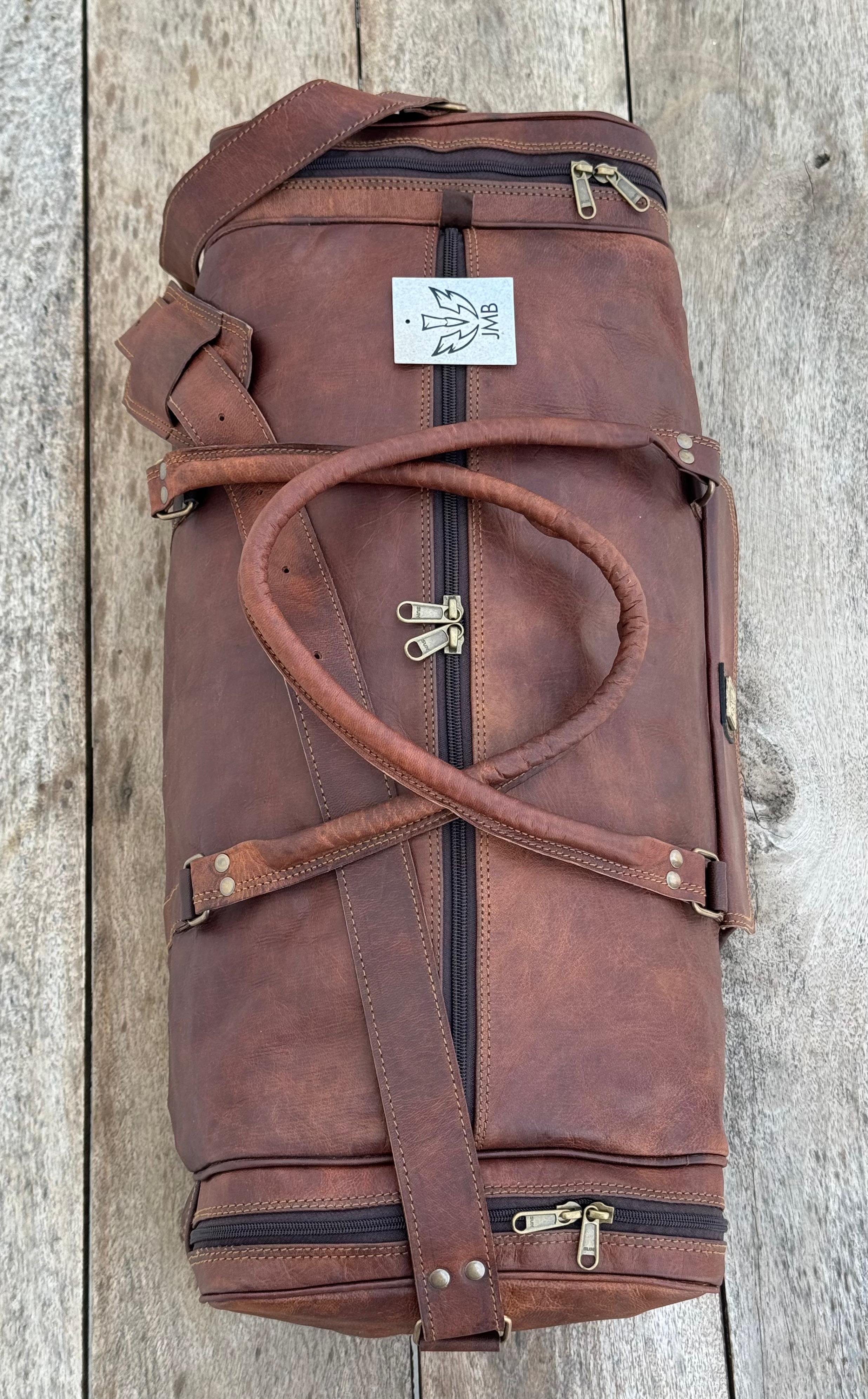 Unisex-Reisetasche aus echtem Leder, ideal für Fitnessstudio, Wochenendausflüge und Übernachtungen, von Jasolcraft