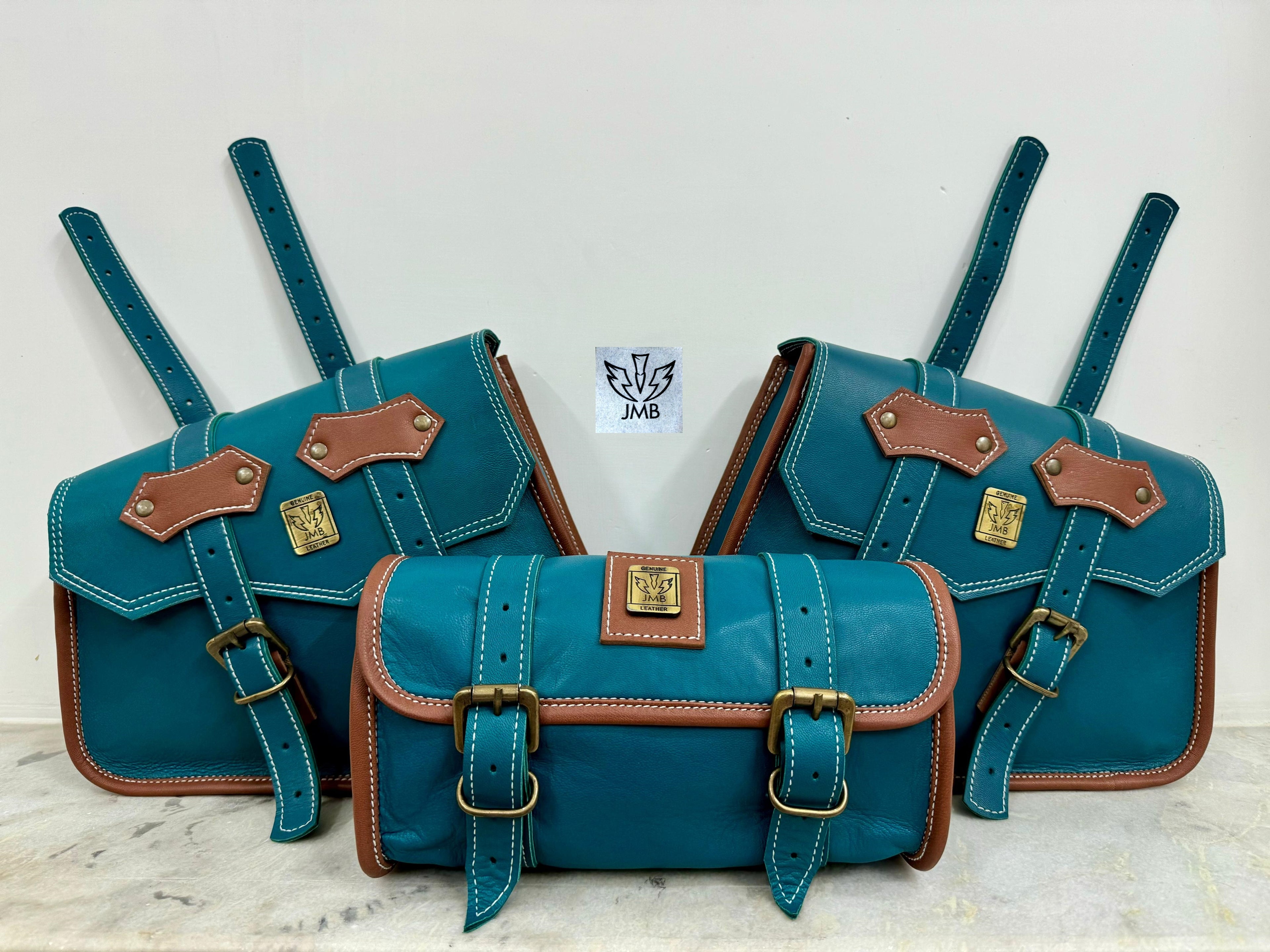 Set mit 3 Motorrad-Ledersatteltaschen 