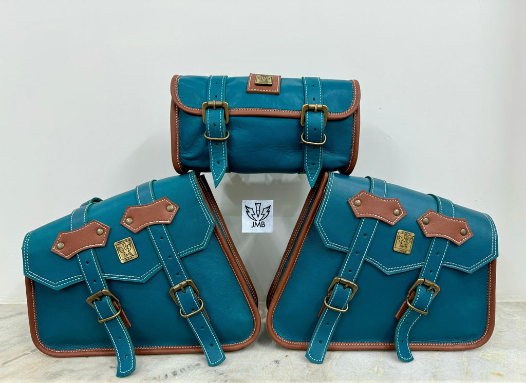 Set mit 3 Motorrad-Ledersatteltaschen 