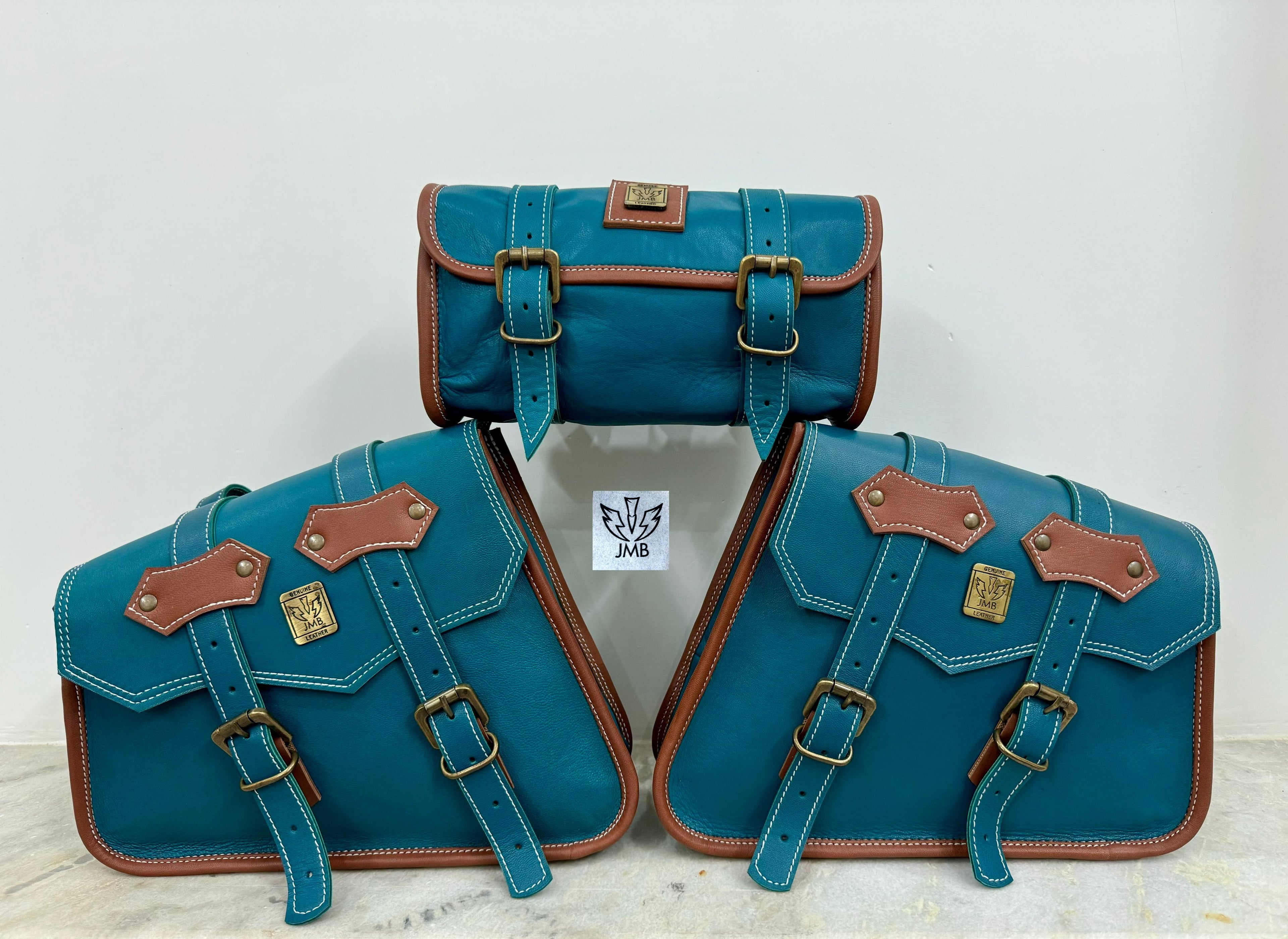 Set mit 3 Motorrad-Ledersatteltaschen 