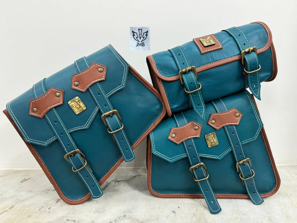 Set mit 3 Motorrad-Ledersatteltaschen 