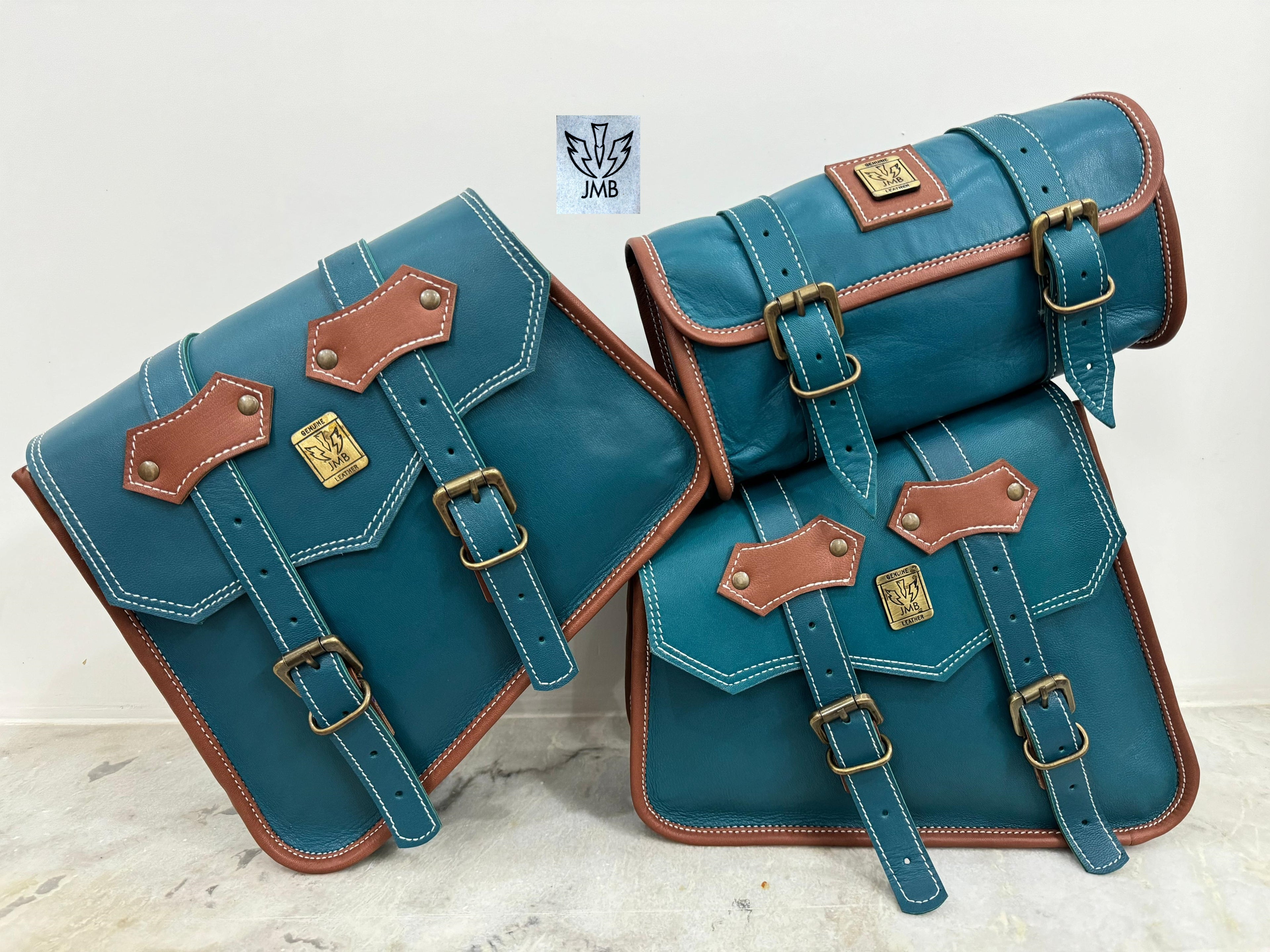 Set mit 3 Motorrad-Ledersatteltaschen 