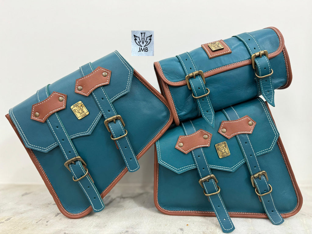 Set mit 3 Motorrad-Ledersatteltaschen 