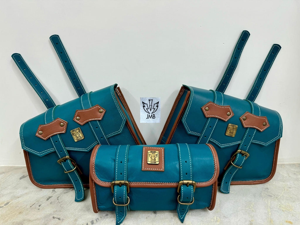 Set mit 3 Motorrad-Ledersatteltaschen 