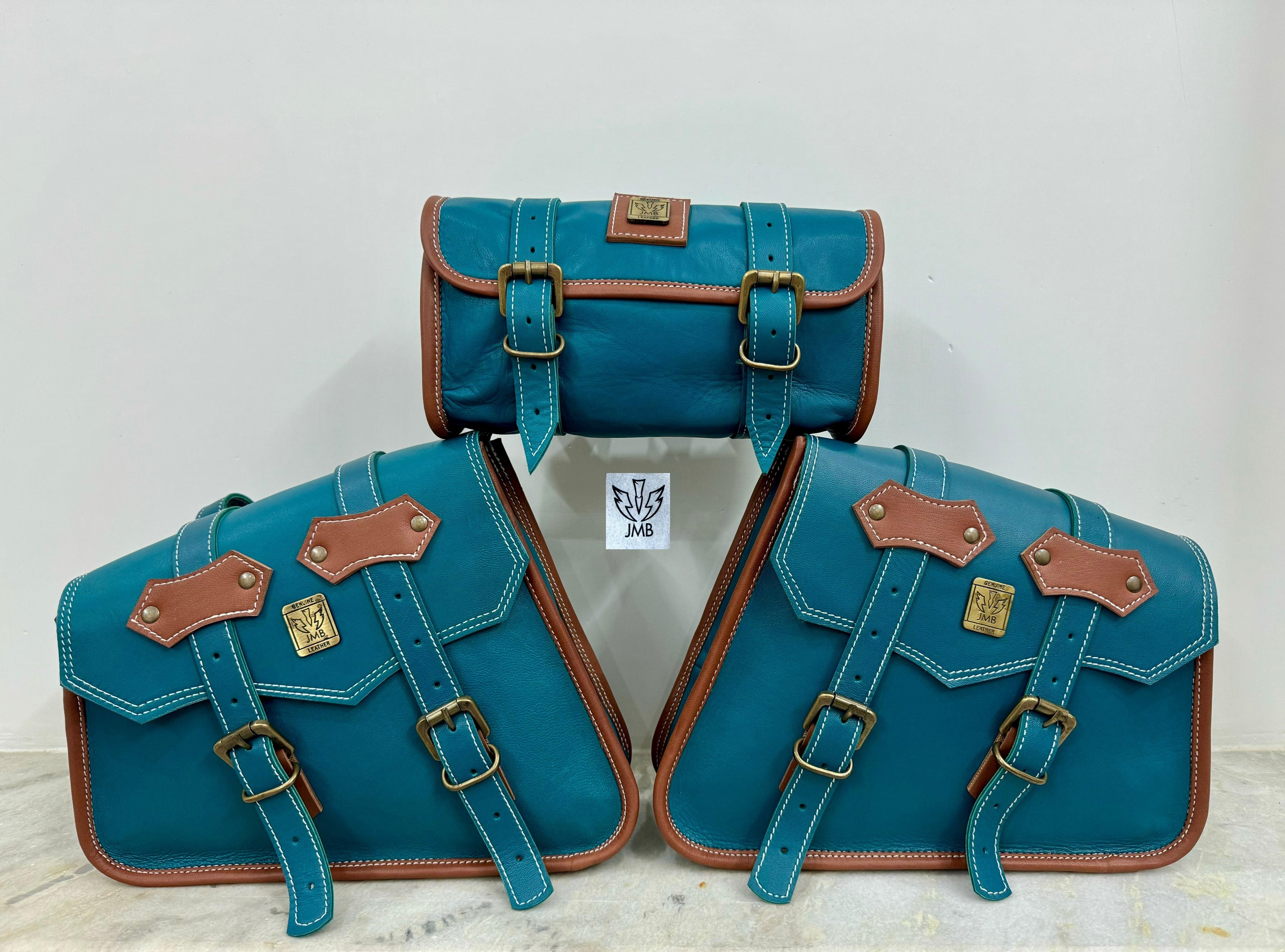 Set mit 3 Motorrad-Ledersatteltaschen 