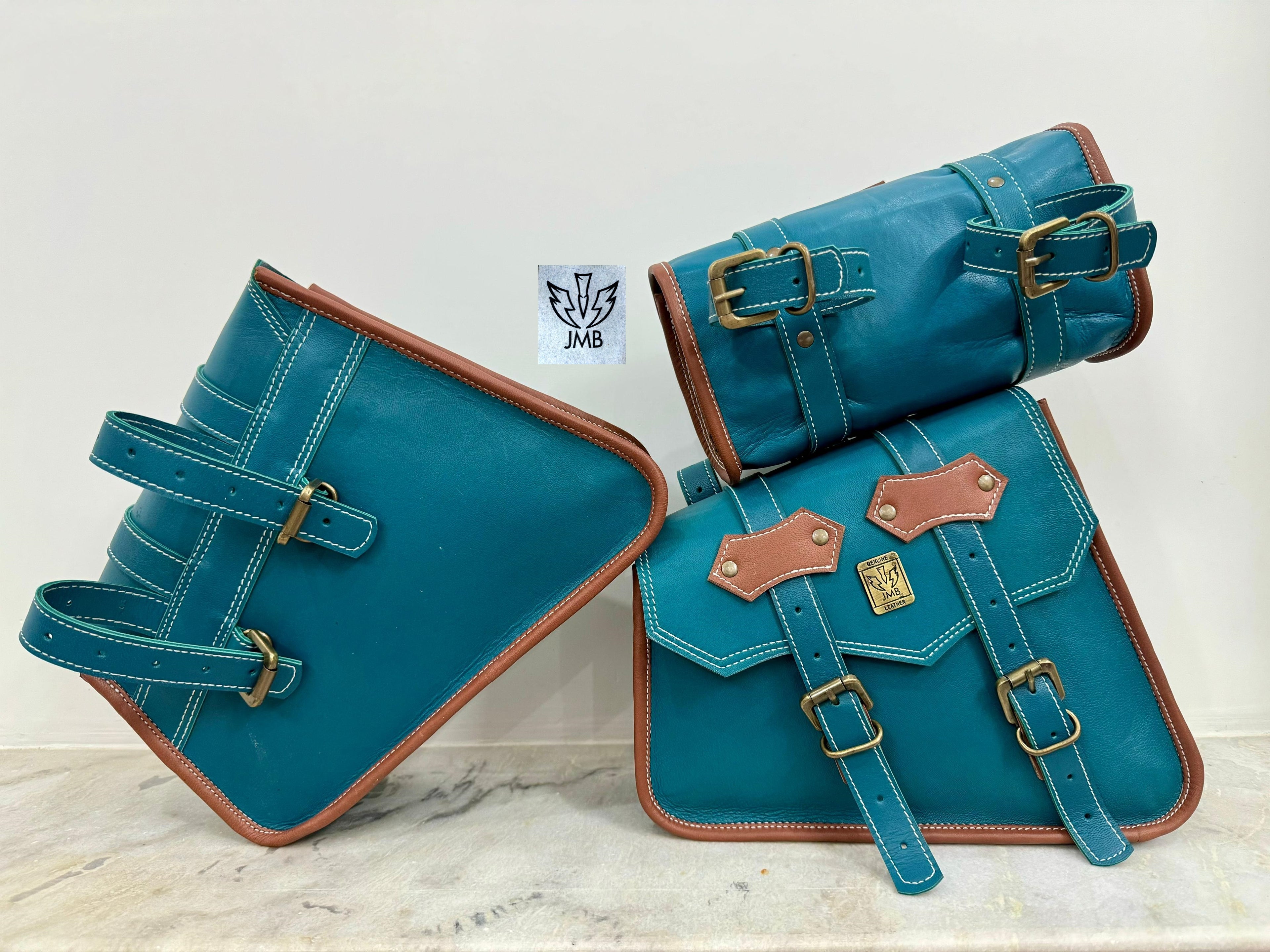 Set mit 3 Motorrad-Ledersatteltaschen 