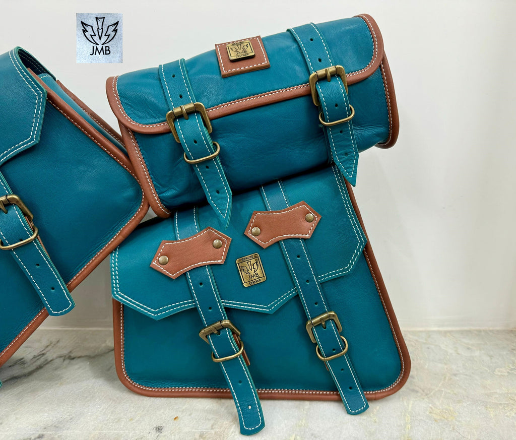 Set mit 3 Motorrad-Ledersatteltaschen 