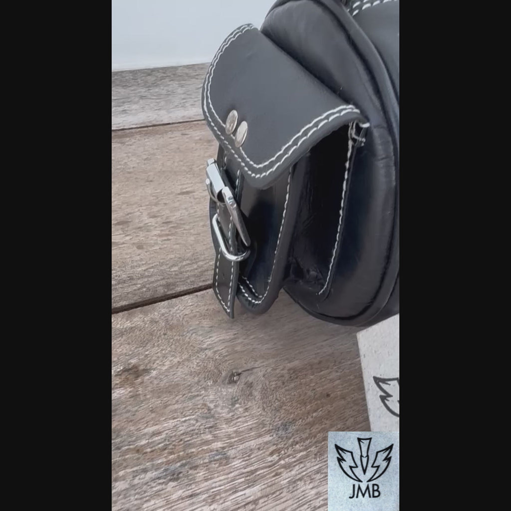 Werkzeugtasche aus echtem schwarzem Leder, Motorrad-Gabeltasche, Satteltasche/Packtasche von Jasolcraft 